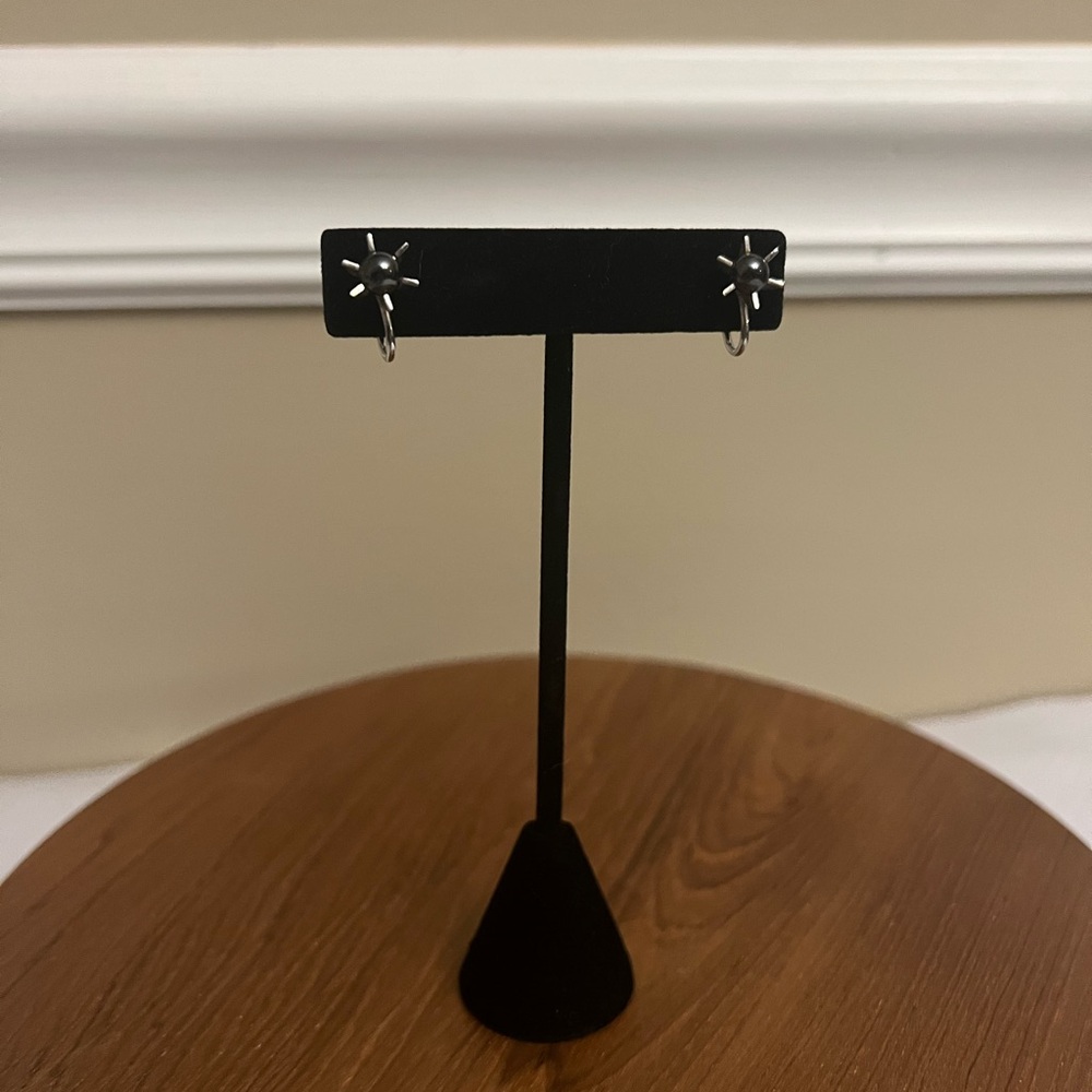Sterling Silver Black Star Clip-On Earrings